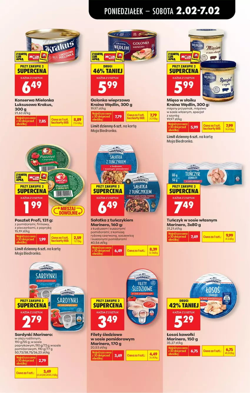 Gazetka promocyjna Biedronka - Gazetka - ważna 02.02 do 09.02.2026 - strona 43 - produkty: Fa, Golonka wieprzowa, Kawa, Krakus, Kuskus, Mięso, Mięso w słoiku, Olej, Pasztet, Piec, Pieczarka, Por, Ryż, Sałat, Sałatka, Sardynki, Ser, Sos, Tuńczyk