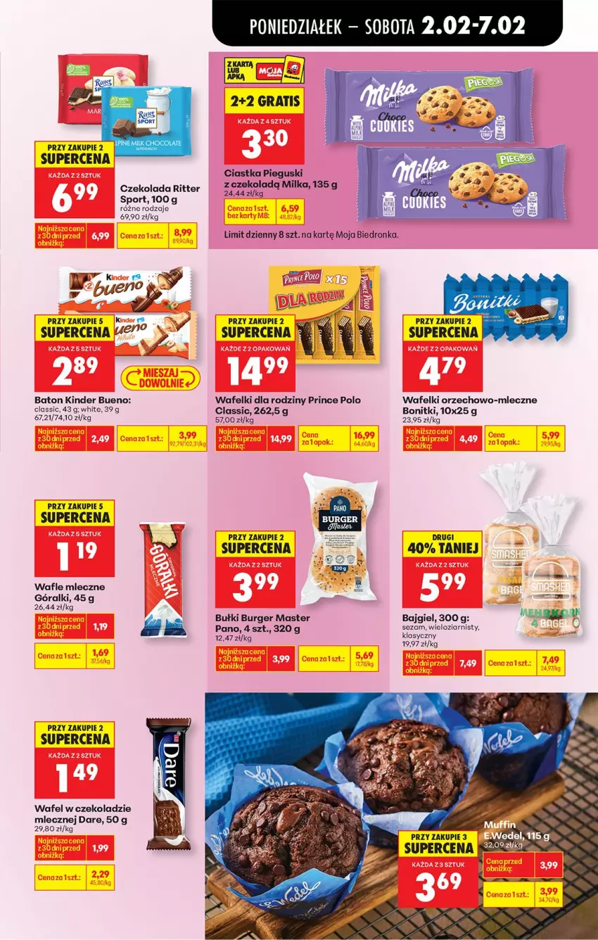 Gazetka promocyjna Biedronka - Gazetka - ważna 02.02 do 09.02.2026 - strona 55 - produkty: Baton, Bonitki, Burger, Ciastka, Czekolada, Góralki, Kinder, Kinder Bueno, Milka, Por, Prince Polo, Sezam, Sport, Wafle