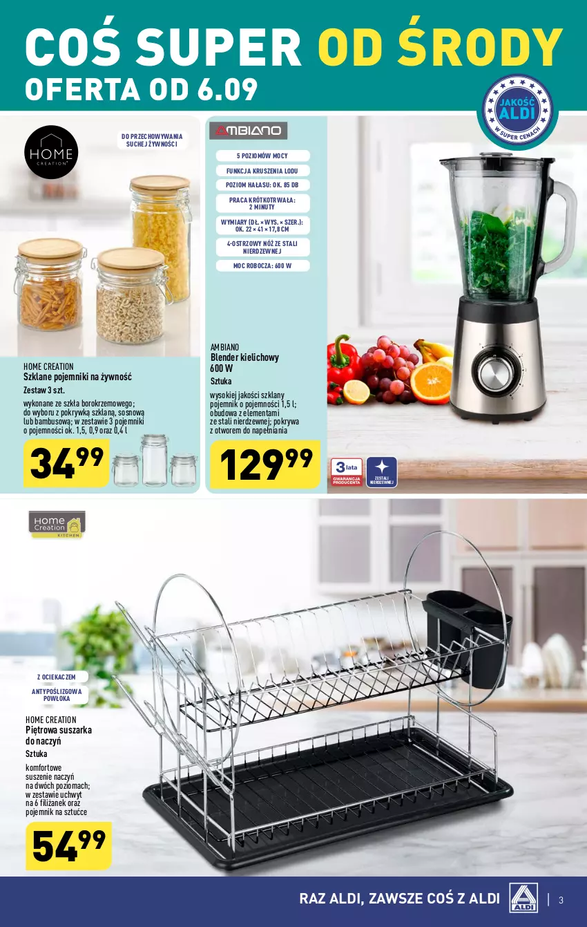 Gazetka promocyjna Aldi - Artykuły przemysłowe i tekstylia - ważna 06.09 do 09.09.2023 - strona 3 - produkty: Blender, Nuty, Ociekacz, Pojemnik, Pojemnik na sztućce, Pokrywa, Sok, Sos, Suszarka, Suszarka do naczyń