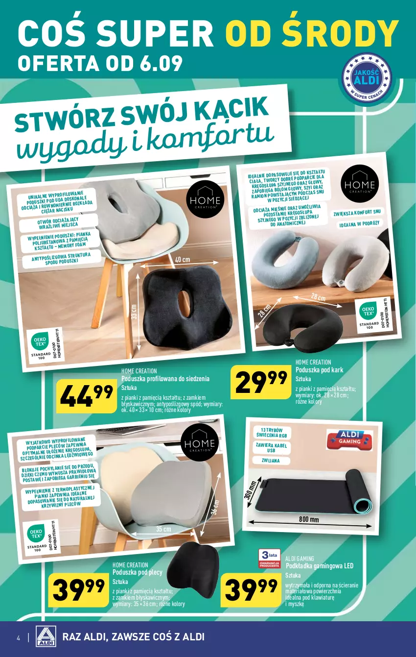 Gazetka promocyjna Aldi - Artykuły przemysłowe i tekstylia - ważna 06.09 do 09.09.2023 - strona 4 - produkty: Kabel USB, Mop, Mus, Mysz, Podkład, Podkładka, Podkładka gamingowa, Poduszka, Poduszka pod kark, Por