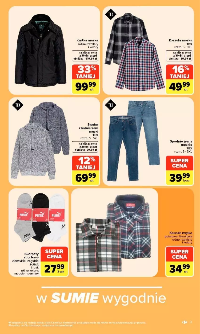 Gazetka promocyjna Carrefour - Gazetka Carrefour w SUMIE same okazje - ważna 21.09 do 03.10.2026 - strona 3 - produkty: Karp, Kosz, Koszula, Kurtka, Por, Puma, Spodnie, Spodnie jeans, Sport, Sweter