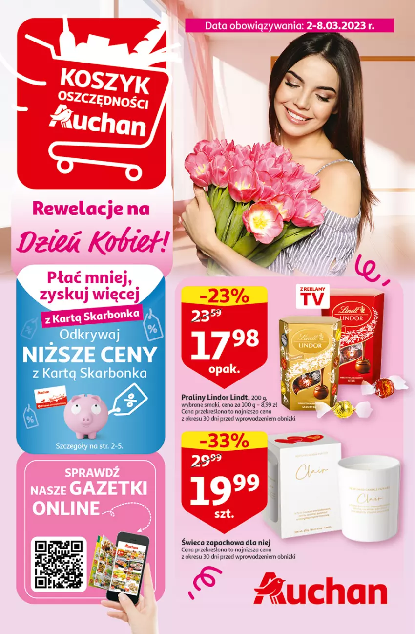 Gazetka promocyjna Auchan - Gazetka Rewelacje na Dzień Kobiet Hipermarket Auchan - ważna 02.03 do 08.03.2023 - strona 1 - produkty: Lindor, Lindt, Praliny