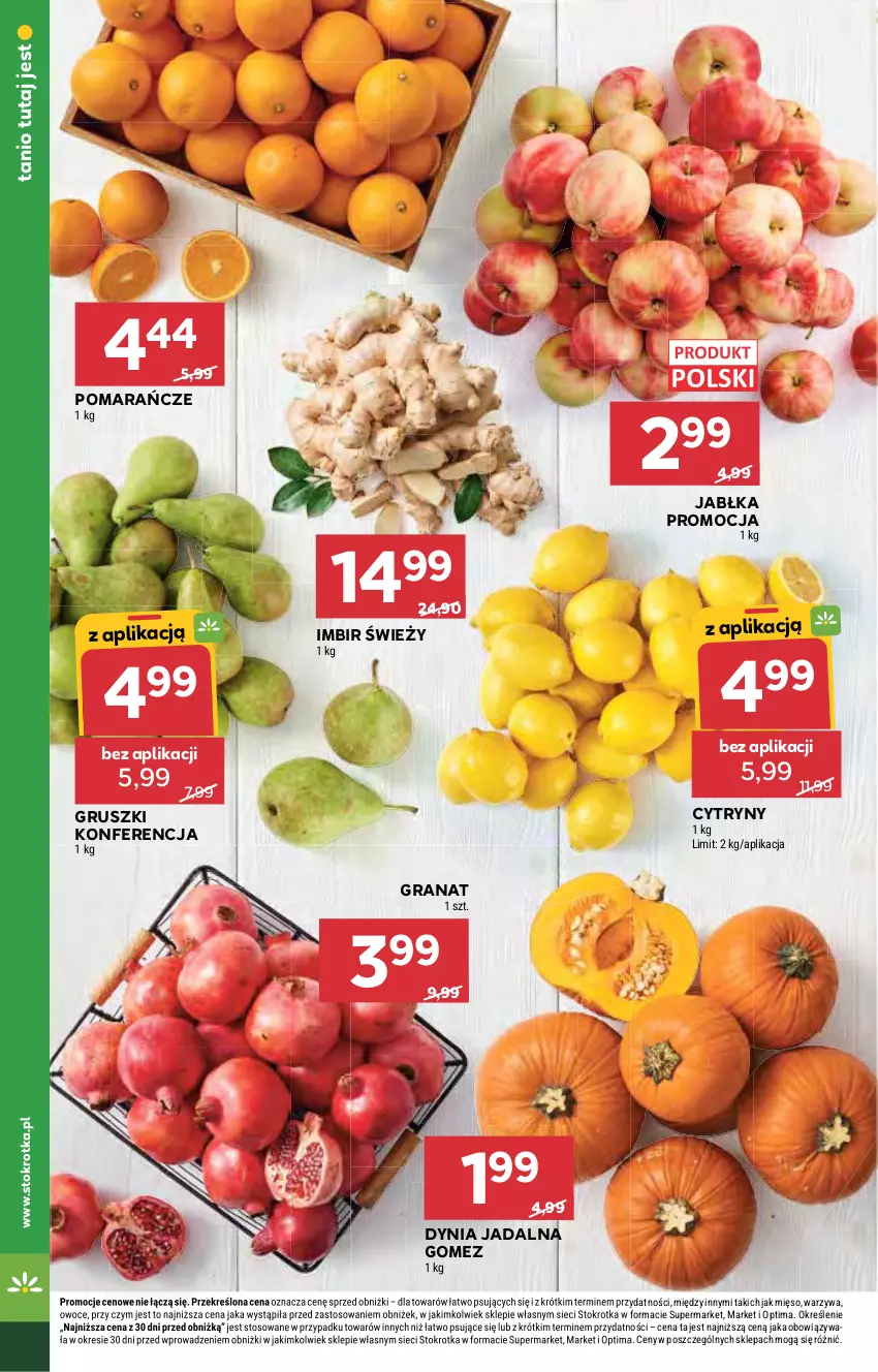 Gazetka promocyjna Stokrotka - Supermarket - ważna 22.10 do 28.10.2026 - strona 14 - produkty: Cytryny, Gra, Granat, Gruszki, Imbir, Jabłka, Mięso, Optima, Owoce, Pomarańcze, Warzywa