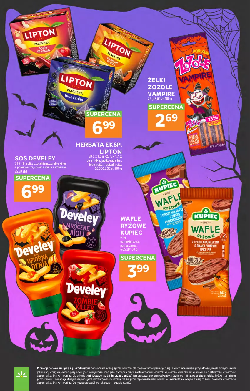 Gazetka promocyjna Stokrotka - Supermarket - ważna 22.10 do 28.10.2026 - strona 50 - produkty: Herbata, Imbir, Kupiec, Lipton, Mięso, Optima, Owoce, Piec, Ryż, Sos, Tropical, Wafle, Warzywa
