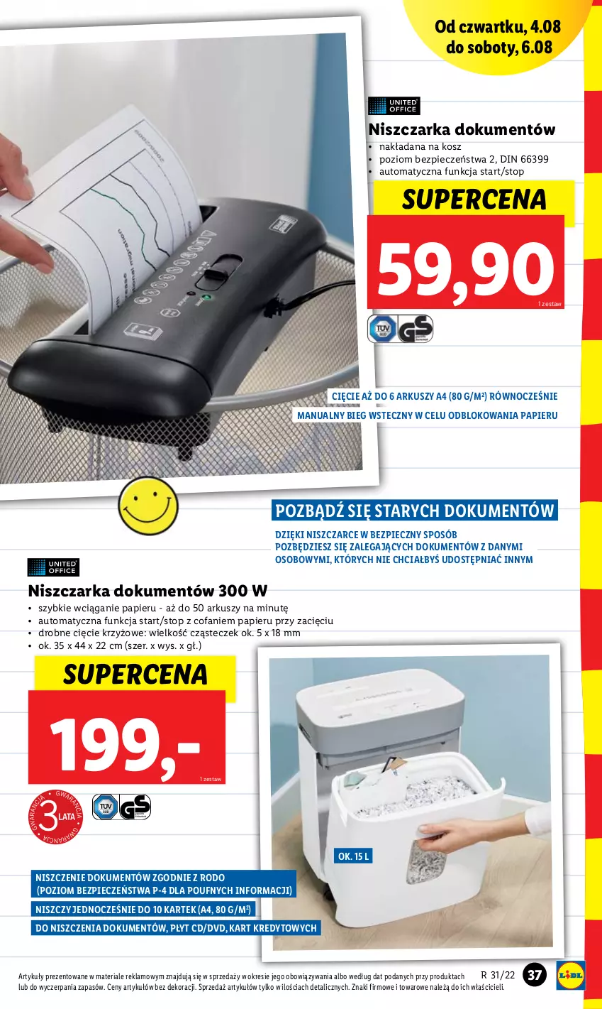 Gazetka promocyjna Lidl - GAZETKA - ważna 01.08 do 06.08.2022 - strona 37 - produkty: Fa, Kosz, Niszczarka, Papier, Piec, Top