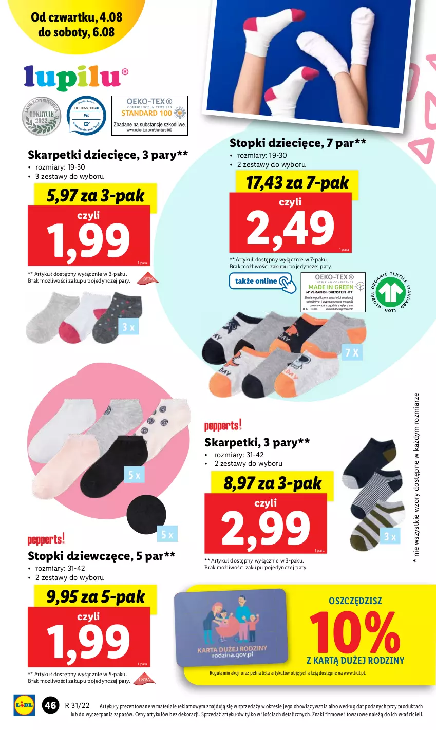 Gazetka promocyjna Lidl - GAZETKA - ważna 01.08 do 06.08.2022 - strona 50 - produkty: Dzieci, Karp, Skarpetki, Top