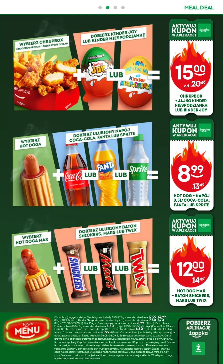 Gazetka promocyjna Żabka - gazetka-promocyjna-35-36-2026 - ważna 26.08 do 08.09.2026 - strona 57 - produkty: Baton, Coca-Cola, Fa, Fanta, Hot dog, Kebab, Kinder, Mars, Napój, Snickers, Sprite, Tran, Twix