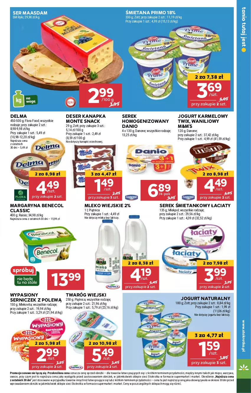 Gazetka promocyjna Stokrotka - Supermarket Opole/Radom - ważna 16.01 do 22.01.2025 - strona 13 - produkty: Benecol, Danio, Delma, Deser, Jogurt, Jogurt naturalny, Maasdam, Margaryna, Mięso, Mleko, Monte, Owoce, Ser, Serek, Serek homogenizowany, Twaróg, Twix, Warzywa, Zott