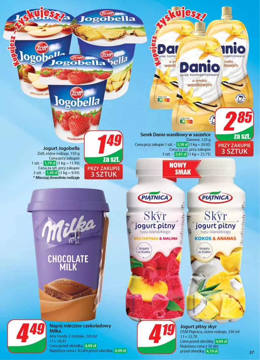 Gazetka promocyjna Dino - Gazetka 41 / 2024 - ważna 09.10 do 15.10.2024 - strona 37 - produkty: Ananas, Bell, Bella, Danio, Danone, Isla, Jogobella, Jogurt, Jogurt pitny, Kokos, Milka, Napój, Piątnica, Ser, Serek, Serek homogenizowany, Zott