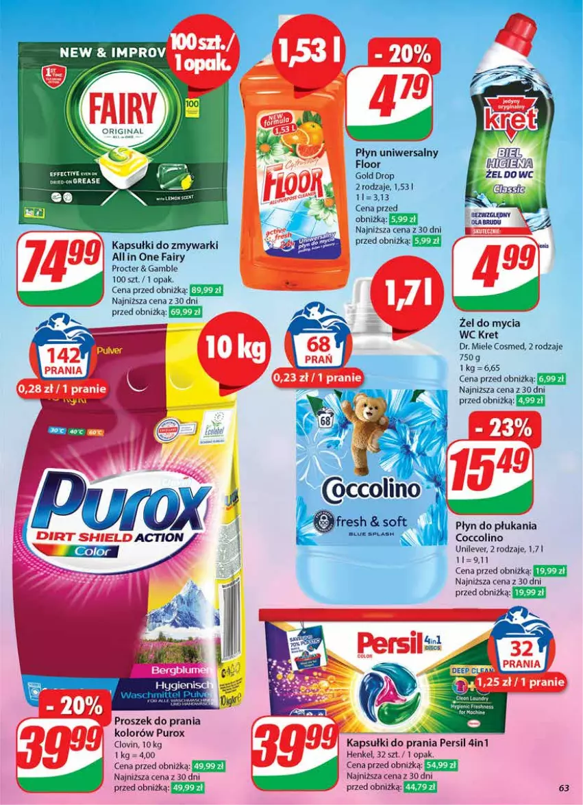 Gazetka promocyjna Dino - Gazetka 41 / 2024 - ważna 09.10 do 15.10.2024 - strona 63 - produkty: Coccolino, Fa, Fairy, Kret, Lovi, Persil, Płyn do płukania, Proszek do prania, Pur, Zmywarki