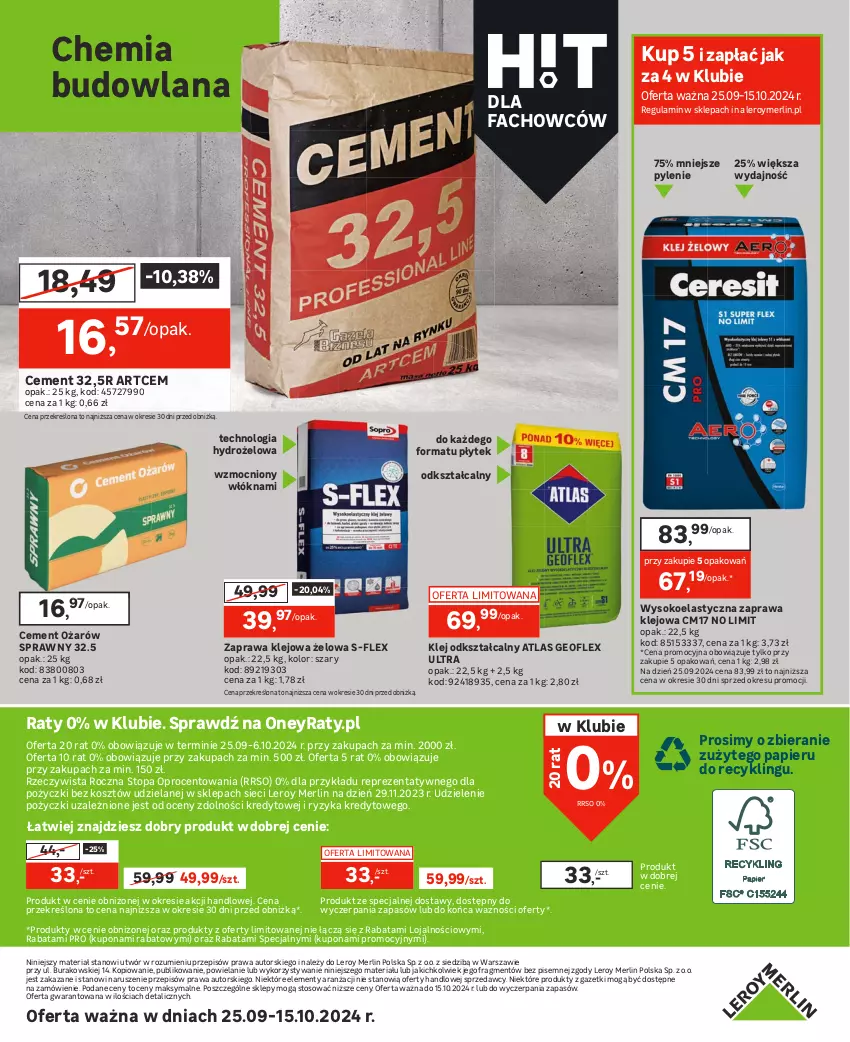 Gazetka promocyjna Leroy Merlin - Gazetka Leroy Merlin - ważna 25.09 do 15.10.2024 - strona 26 - produkty: Cement, Fa, Geoflex, Klej, Kosz, LANA, Papier, Sok, Sprzedawcy, Top, Zaprawa klejowa