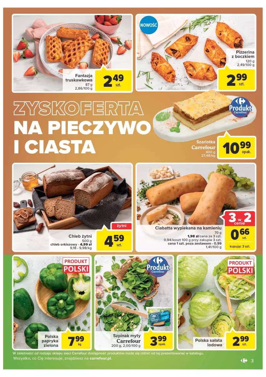 Gazetka promocyjna Carrefour - Gazetka Targ świeżości - ważna 21.06 do 27.06.2022 - strona 3 - produkty: Chleb, Ciabatta, Fa, Fanta, Kosz, Papryka, Pizzerina, Sałat