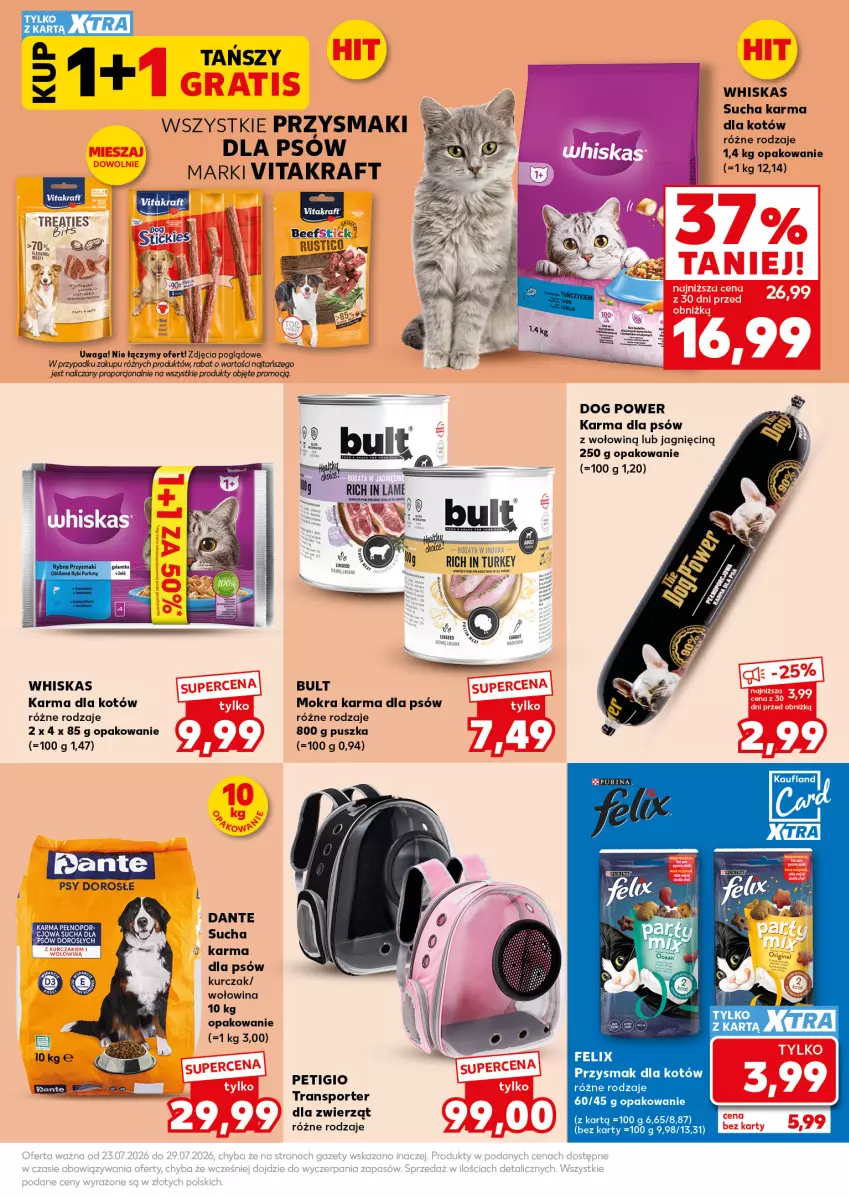 Gazetka promocyjna Kaufland - Mocny Start - ważna 27.07 do 29.07.2026 - strona 23 - produkty: Felix, Kurczak, Mokra karma, Por, Przysmaki, Sport, Sucha karma, Tran, Transporter dla zwierząt, Vitakraft, Waga, Whiskas, Wołowina