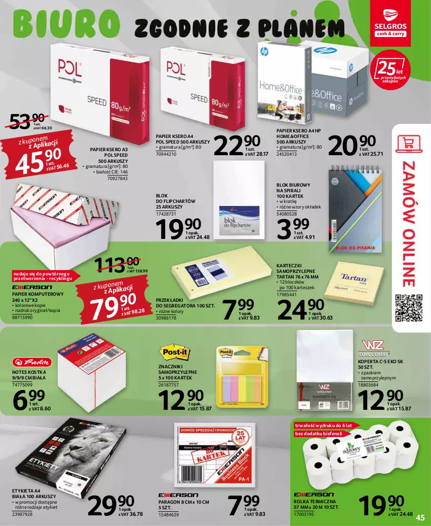 Gazetka promocyjna Selgros - Oferta przemysłowa - ważna 19.04 do 04.05.2022 - strona 45 - produkty: Biuro, Gin, Gra, HP, Karteczki samoprzylepne, Komputer, Mop, Papier, Rama, Ser, Tarta