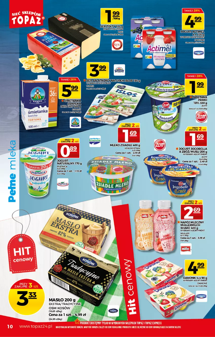 Gazetka promocyjna Topaz - Gazetka - ważna 10.06 do 16.06.2021 - strona 10 - produkty: Actimel, Amica, Bell, Bella, Danone, Danonki, Jogobella, Jogurt, Mleko, Mleko zsiadłe, Mus, Napój, Napój mleczny, NaTurek, Piątnica, Ser