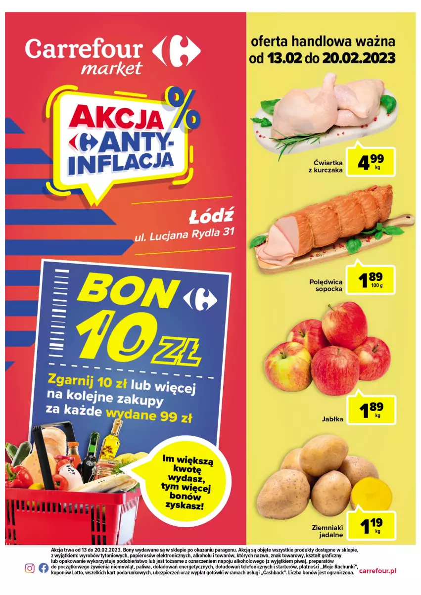 Gazetka promocyjna Carrefour - Gazetka Market - ważna 13.02 do 20.02.2023 - strona 1 - produkty: Gra, Jabłka, Kurczak, Papier, Piec, Piwa, Polędwica, Rama, Telefon