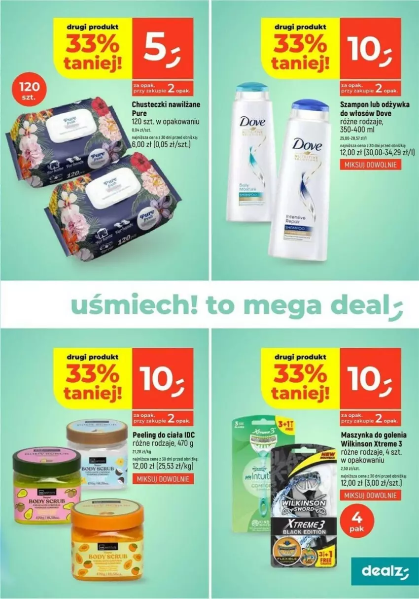 Gazetka promocyjna Dealz - ważna 23.01 do 29.01.2025 - strona 11 - produkty: Body, Chusteczki, Dove, Maszynka, Maszynka do golenia, Odzywka do włosów, Peeling, Pur, Szampon, Szynka