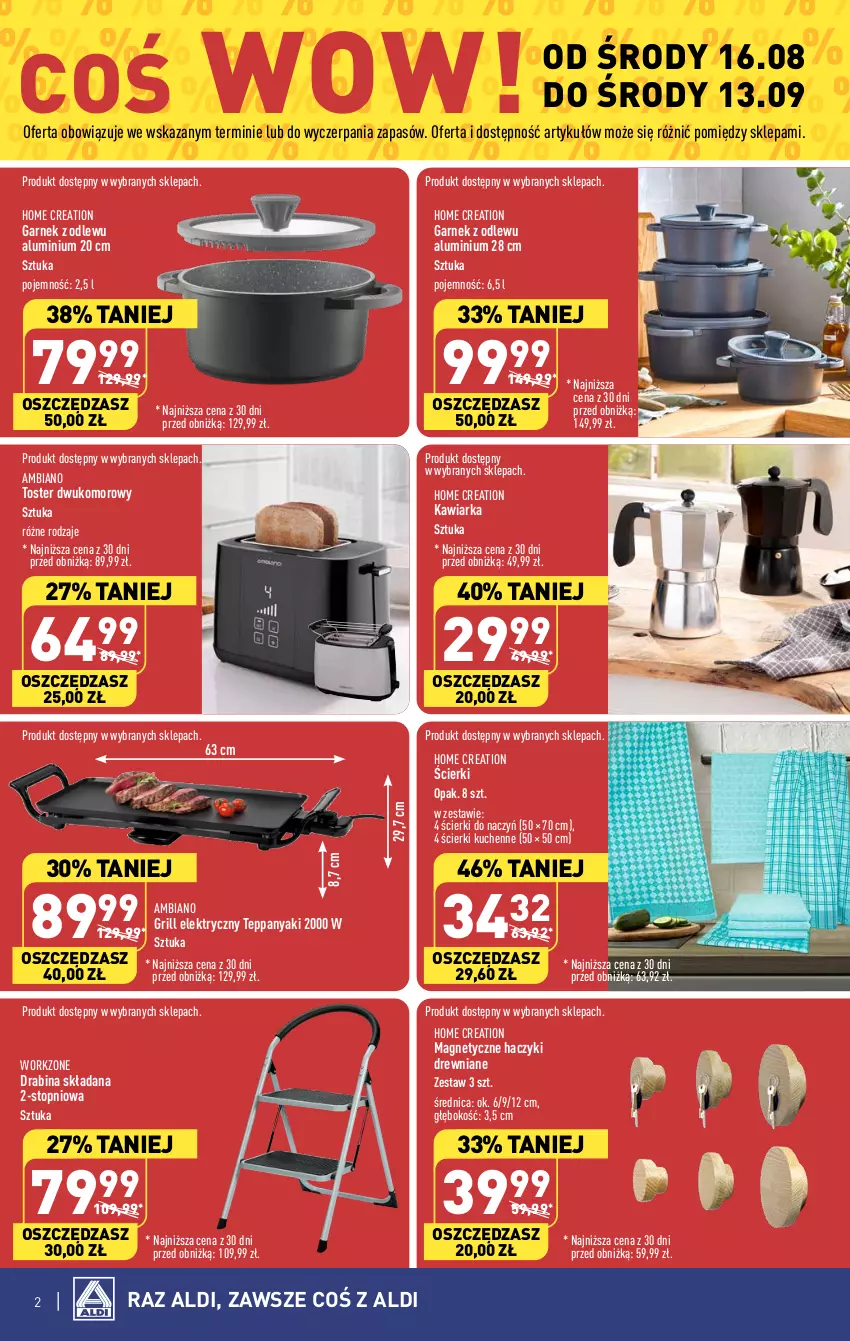 Gazetka promocyjna Aldi - Artykuły przemysłowe i tekstylia - ważna 16.08 do 19.08.2023 - strona 2 - produkty: Drabina, Garnek, Grill, Haczyk, Kawiarka, Top, Toster