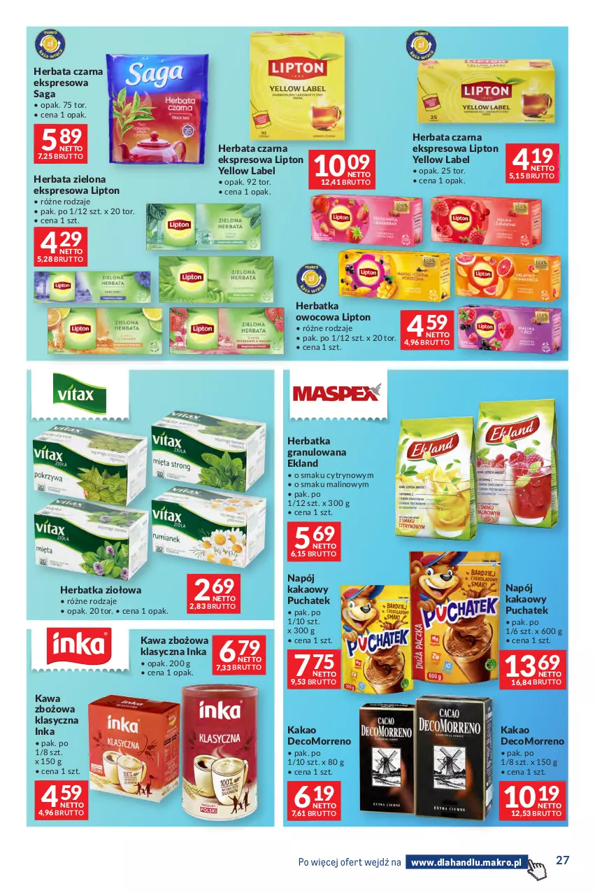 Gazetka promocyjna Makro - Dystrybucja do sklepów - ważna 09.06 do 06.07.2026 - strona 27 - produkty: Gra, Herbata, Herbata czarna, Inka, Kakao, Kawa, Kawa zbożowa, Lipton, Napój, Saga
