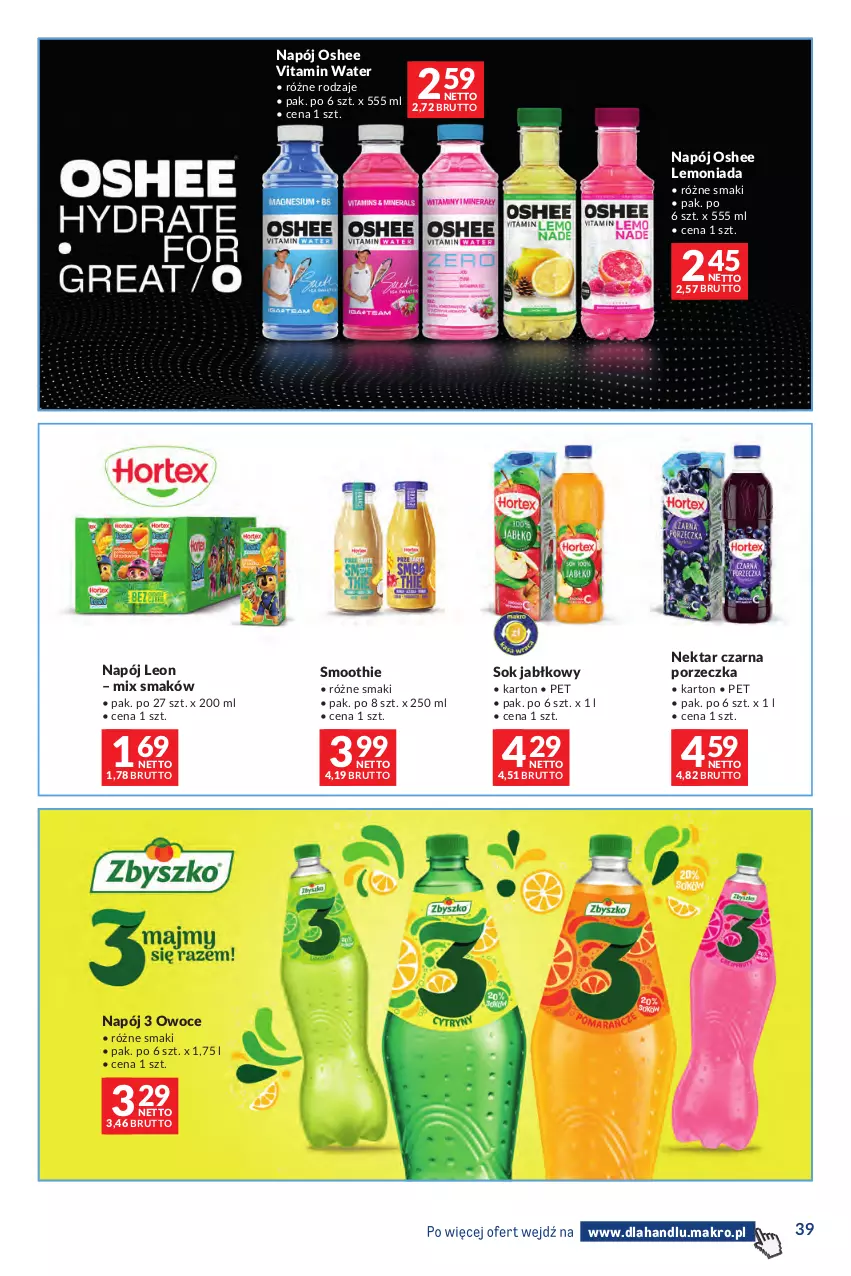 Gazetka promocyjna Makro - Dystrybucja do sklepów - ważna 09.06 do 06.07.2026 - strona 39 - produkty: Lemoniada, Leon, Napój, Nektar, Oshee, Owoce, Por, Smoothie, Sok, Sok jabłkowy