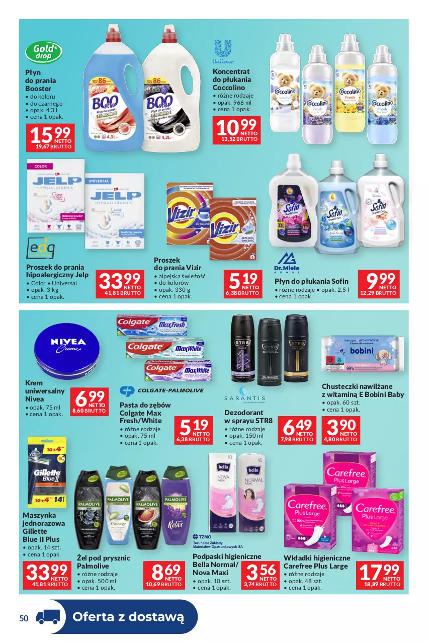 Gazetka promocyjna Makro - Dystrybucja do sklepów - ważna 09.06 do 06.07.2026 - strona 50 - produkty: Bell, Bella, Booster, Carefree, Chusteczki, Coccolino, Colgate, Dezodorant, Gillette, Krem uniwersalny, LG, Maszynka, Nivea, Palmolive, Pasta do zębów, Płyn do płukania, Płyn do prania, Podpaski, Proszek do prania, Str8, Szynka, Vizir, Wkładki