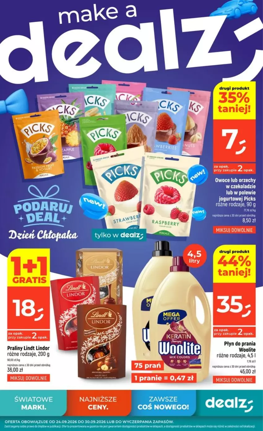 Gazetka promocyjna Dealz - NOWA GAZETKA - ważna 24.09 do 29.09.2026 - strona 1 - produkty: LG, Lindor, Lindt, Płyn do prania, Praliny, Woolite