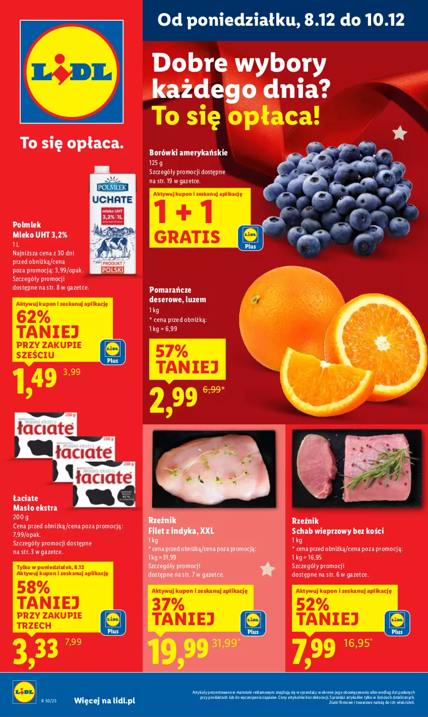 Gazetka promocyjna Lidl - GAZETKA - ważna 08.12 do 10.12.2025 - strona 1 - produkty: Deser, Gra, Masło, Mleko, POLMLEK, Pomarańcze, Schab wieprzowy, Ser