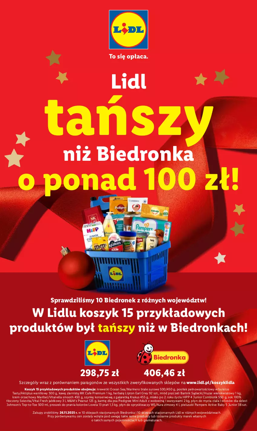 Gazetka promocyjna Lidl - GAZETKA - ważna 08.12 do 10.12.2025 - strona 2 - produkty: Aktiplus, Dzieci, Earl Grey, Gala, Gra, HiPP, Kosz, Krakus, Krem orzechowy, Krewetki, Lipton, Lovela, Miód, Mleko, Pampers, Pedigree, Płyn do mycia, Płyn do spryskiwaczy, Por, Proszek do prania, Rama, Ser, Sok, Top, Warzywa
