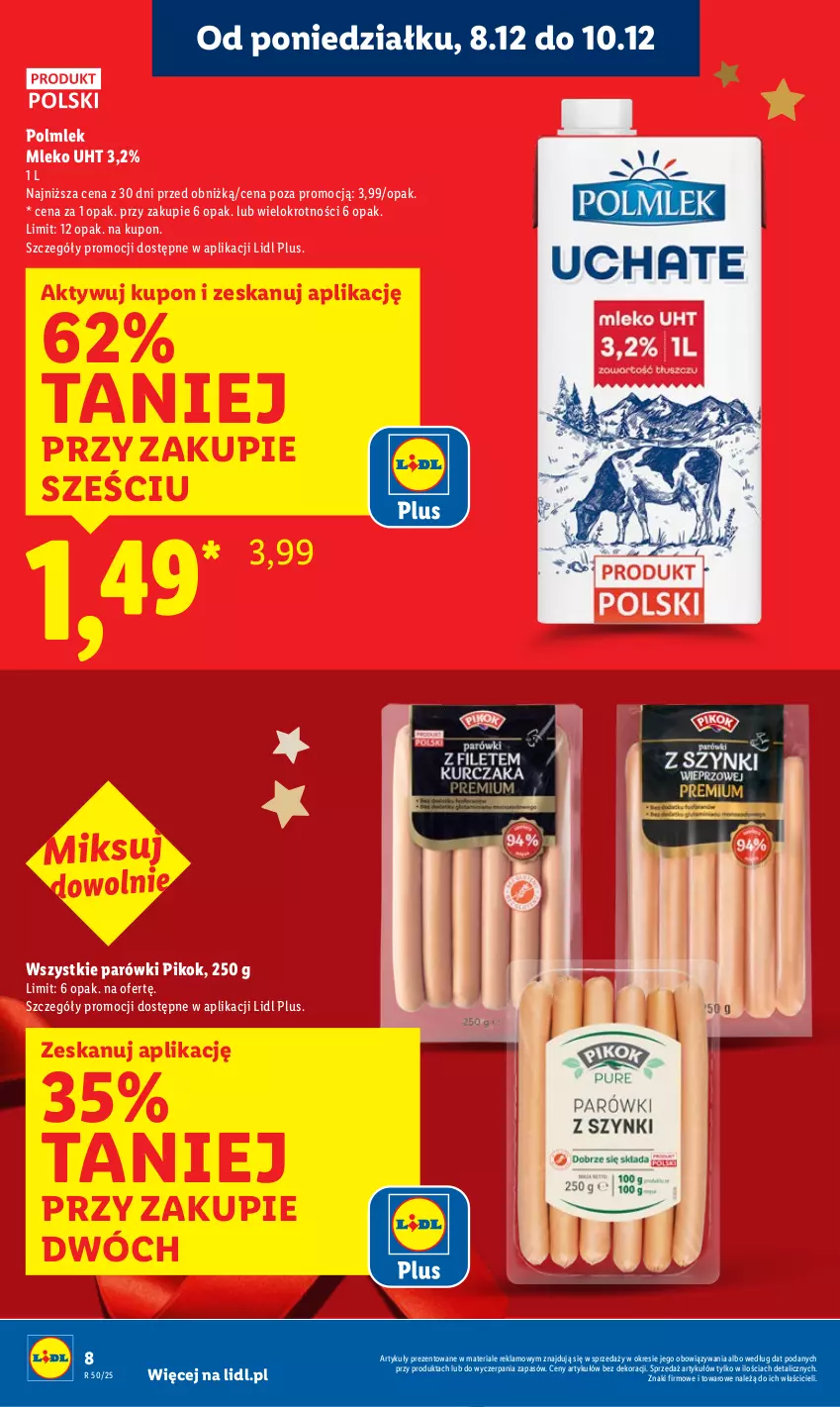 Gazetka promocyjna Lidl - GAZETKA - ważna 08.12 do 10.12.2025 - strona 8 - produkty: Mleko, Parówki, PIKOK, POLMLEK