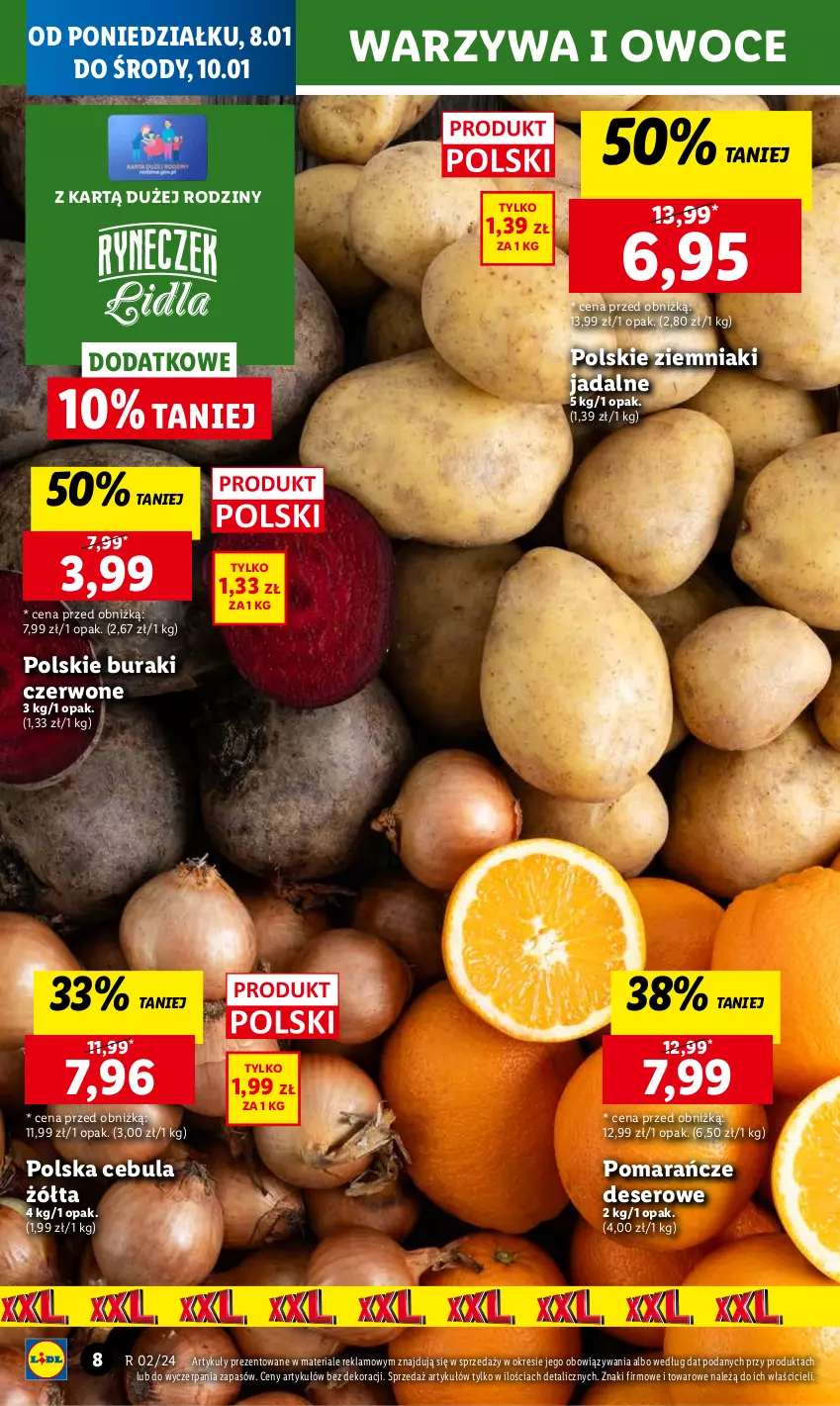 Gazetka promocyjna Lidl - GAZETKA - ważna 08.01 do 10.01.2024 - strona 10 - produkty: Buraki, Cebula, Chleb, Deser, Owoce, Pomarańcze, Ser, Warzywa, Warzywa i owoce, Ziemniaki