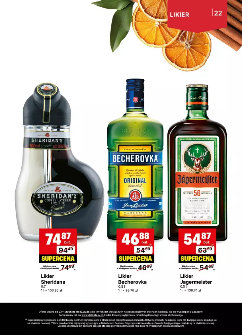 Gazetka promocyjna Delikatesy Centrum - Delibarek DC48-DC49 - ważna 27.11 do 10.12.2025 - strona 22 - produkty: Gin, Jagermeister, Likier, Rama, Rum, Sheridan's