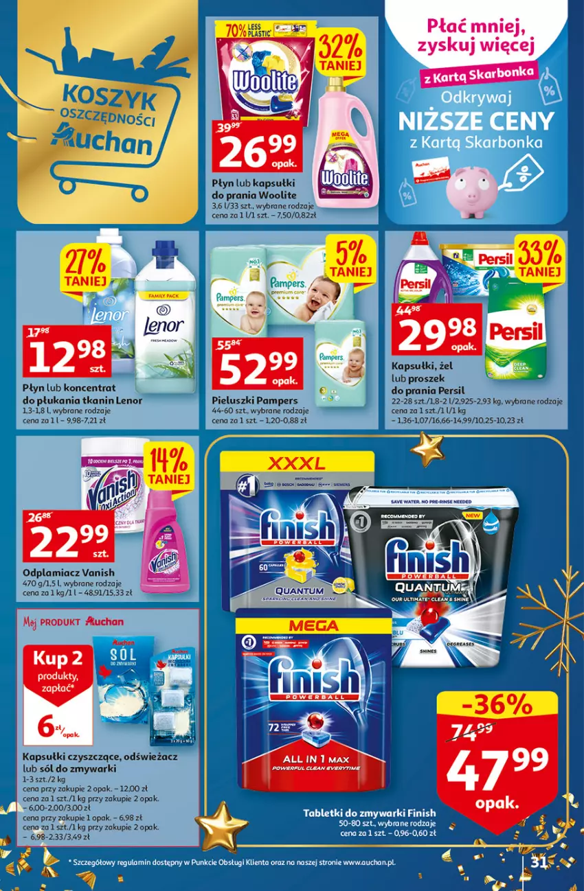 Gazetka promocyjna Auchan - Gazetka Magia Wigilijnego Stołu Auchan Hipermarket - ważna 15.12 do 24.12.2022 - strona 31 - produkty: Lenor, Odplamiacz, Pampers, Vanish, Woolite, Zmywarki