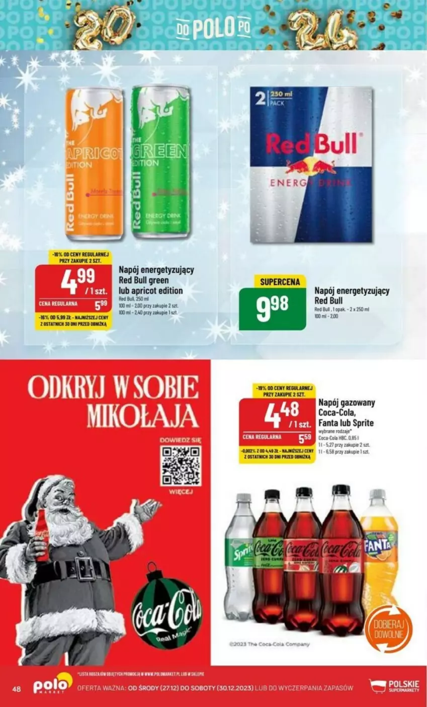 Gazetka promocyjna PoloMarket - ważna 27.12 do 30.12.2023 - strona 43 - produkty: Coca-Cola, Fa, Fanta, Napój, Napój gazowany, Red Bull, Sprite