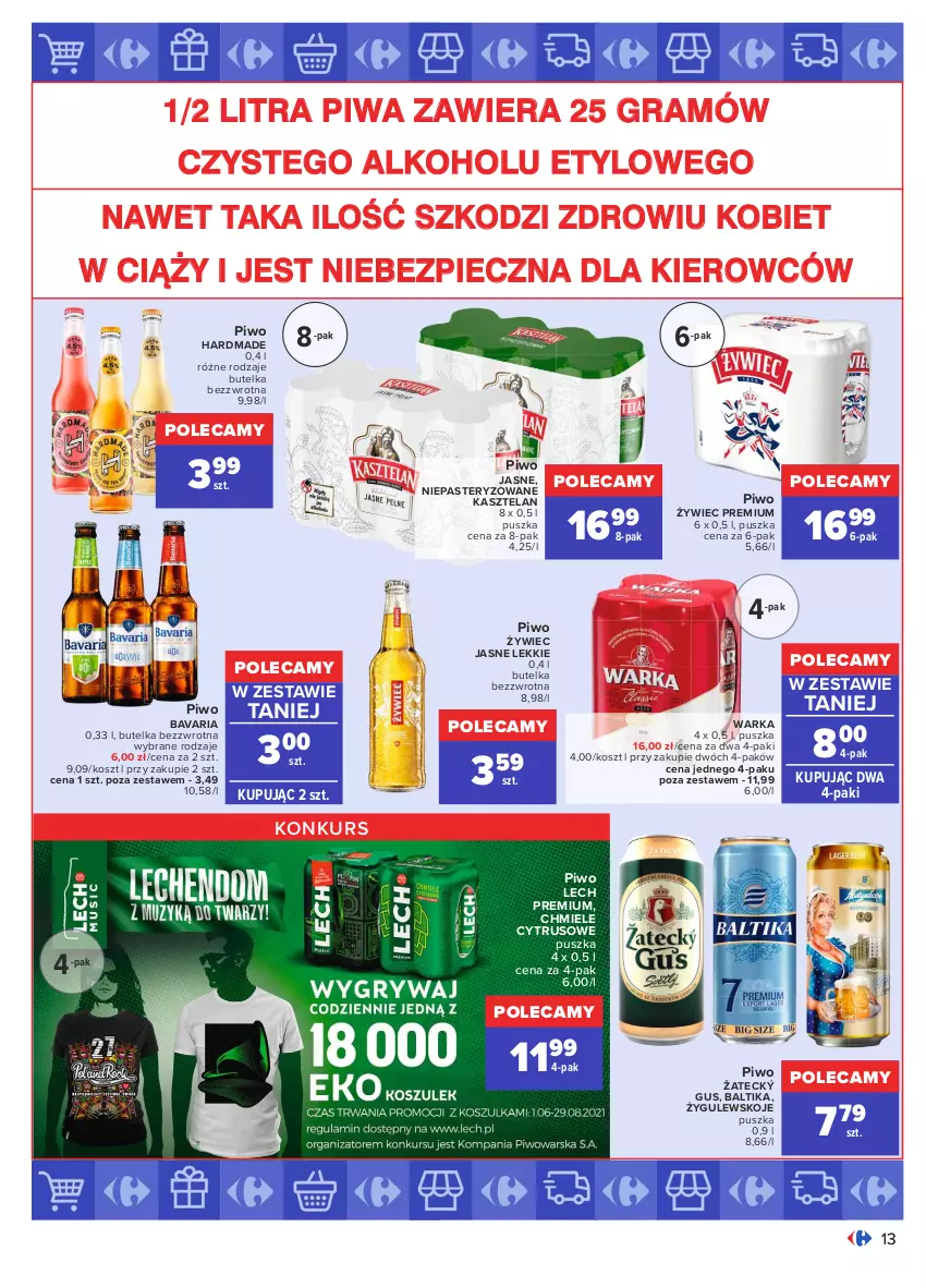 Gazetka promocyjna Carrefour - Gazetka Okazje lipca - ważna 30.06 do 31.07.2021 - strona 13 - produkty: Gra, Kasztelan, Kosz, Lech Premium, Piec, Piwa, Piwo, Piwo jasne, Warka