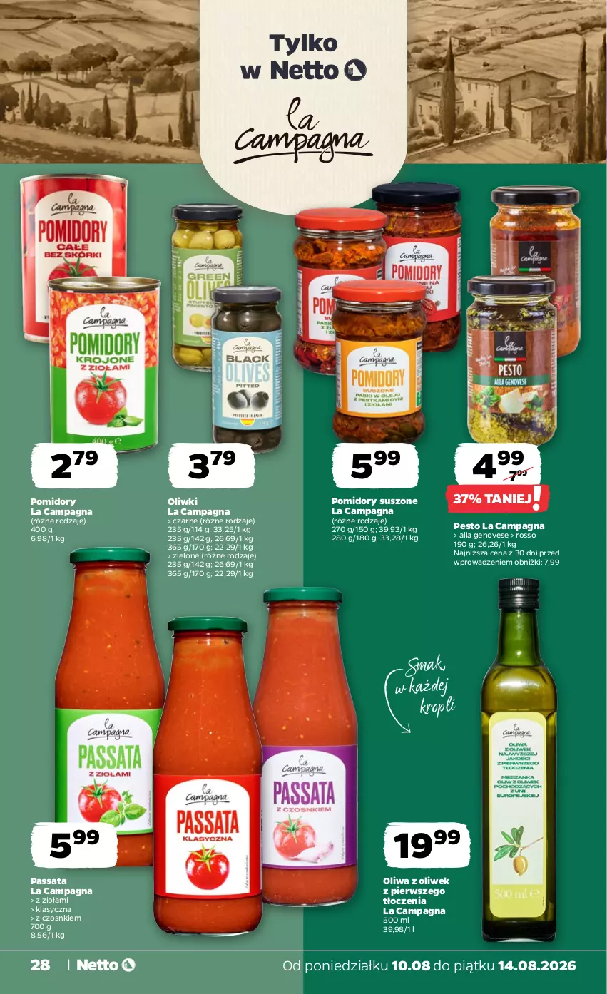 Gazetka promocyjna Netto - Od Poniedziałku - ważna 10.08 do 14.08.2026 - strona 28 - produkty: Oliwa, Oliwa z oliwek, Oliwki, Pesto, Pomidory