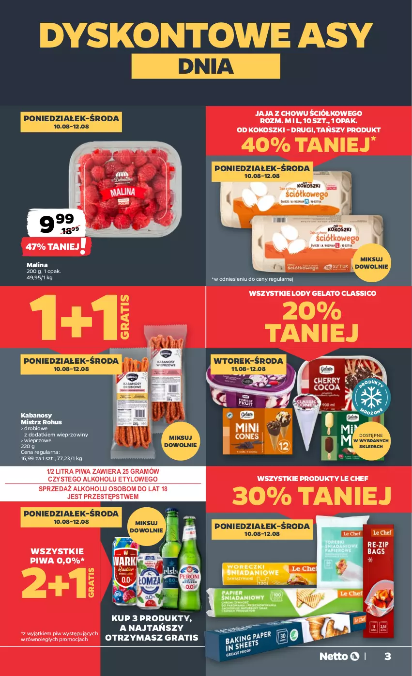 Gazetka promocyjna Netto - Od Poniedziałku - ważna 10.08 do 14.08.2026 - strona 3 - produkty: Gra, Jaja, Kabanos, Kokos, Kosz, Lody, Piwa