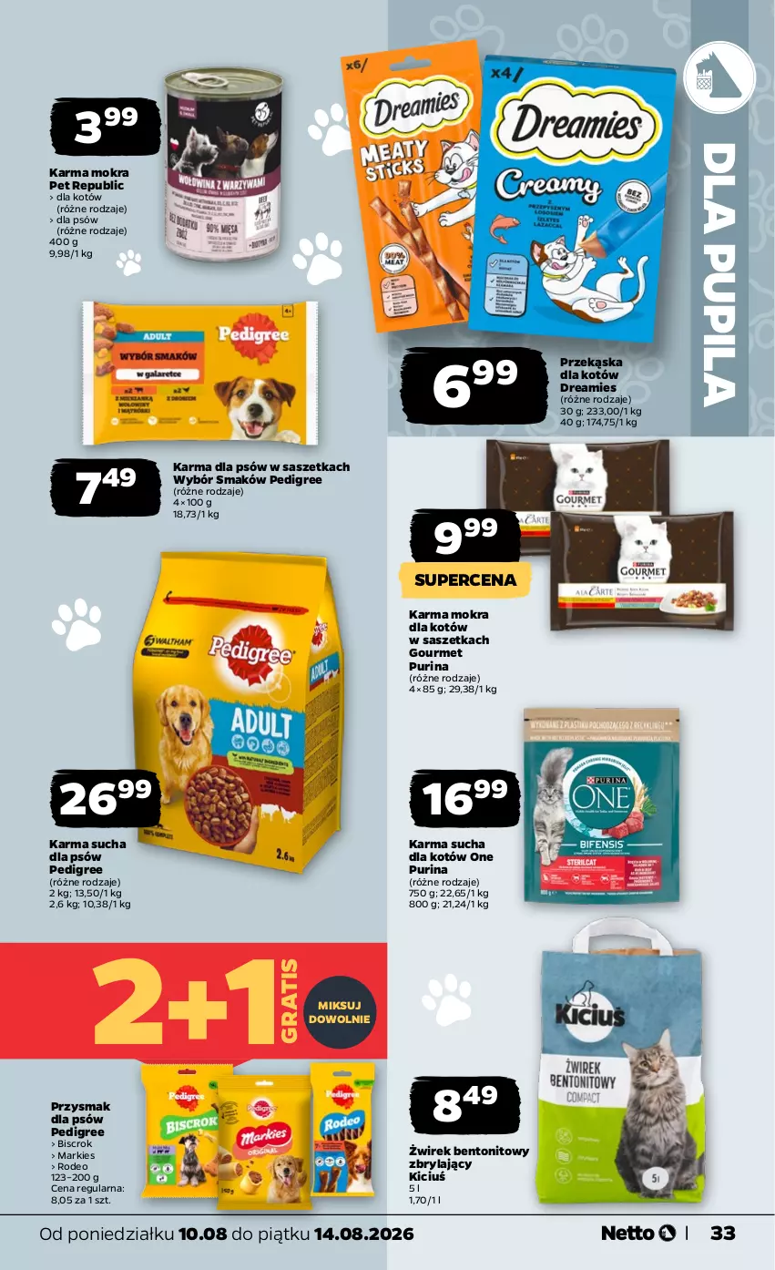 Gazetka promocyjna Netto - Od Poniedziałku - ważna 10.08 do 14.08.2026 - strona 33 - produkty: Gra, Karma mokra dla kotów, Pedigree, Przekąska dla kotów, Pur, Purina