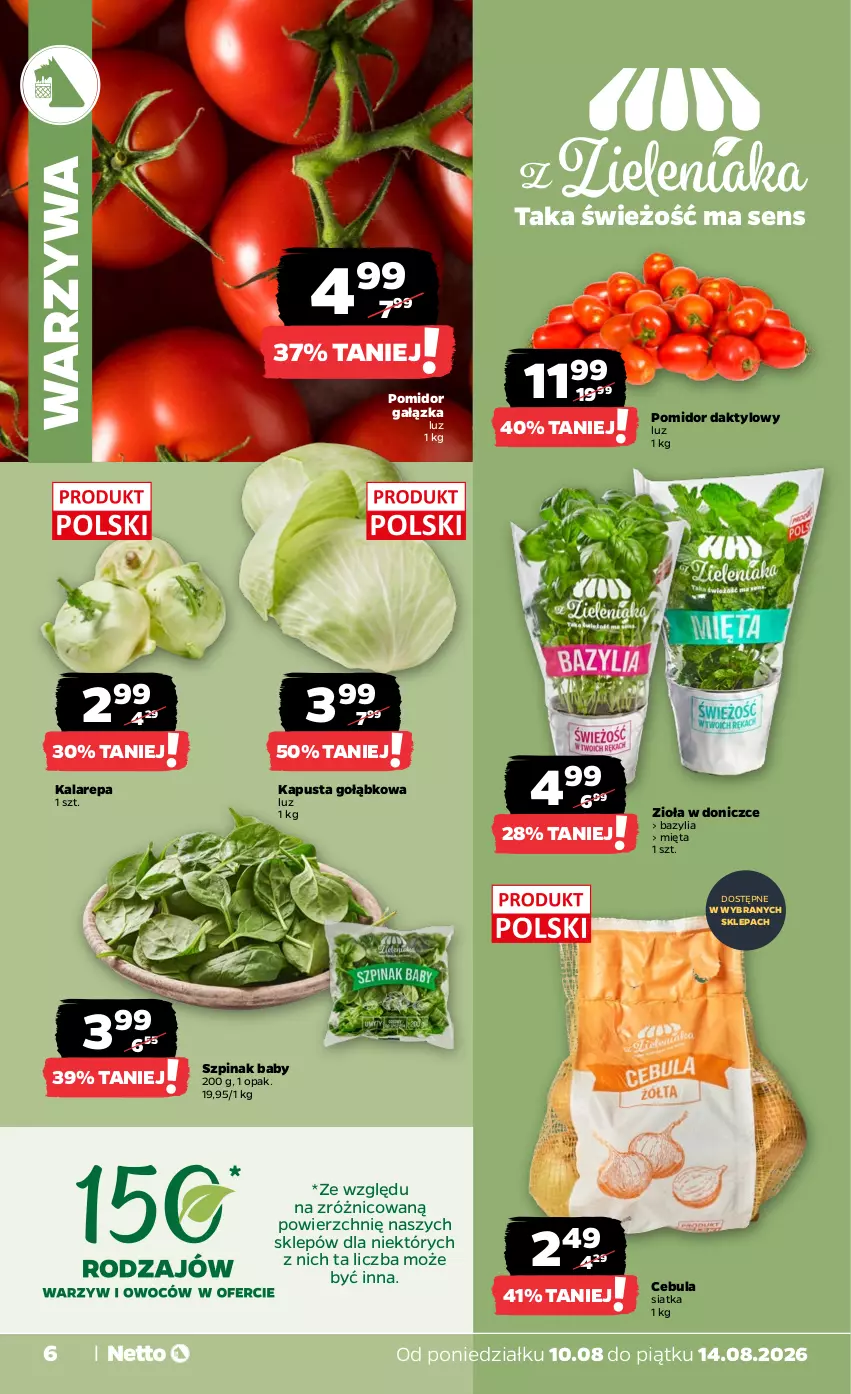 Gazetka promocyjna Netto - Od Poniedziałku - ważna 10.08 do 14.08.2026 - strona 6 - produkty: Bazyl, Bazylia, Cebula, Mięta, Siatka, Szpinak, Warzywa, Zioła w doniczce
