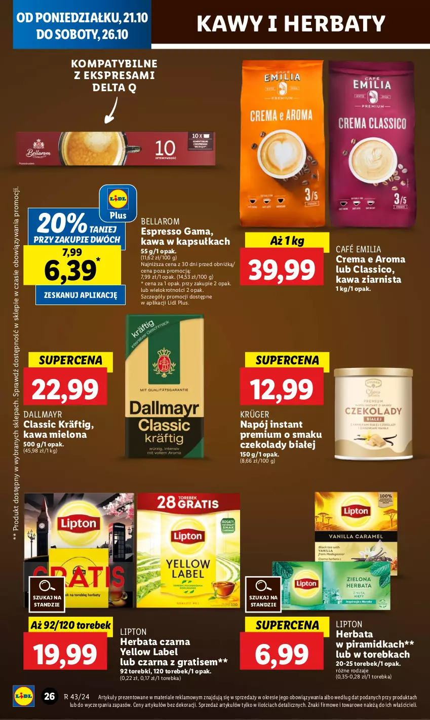 Gazetka promocyjna Lidl - GAZETKA - ważna 21.10 do 23.10.2024 - strona 30 - produkty: Bell, Bella, Dallmayr, Gra, Herbata, Herbata czarna, Kawa, Kawa mielona, Kawa ziarnista, Lipton, Napój, Torebka