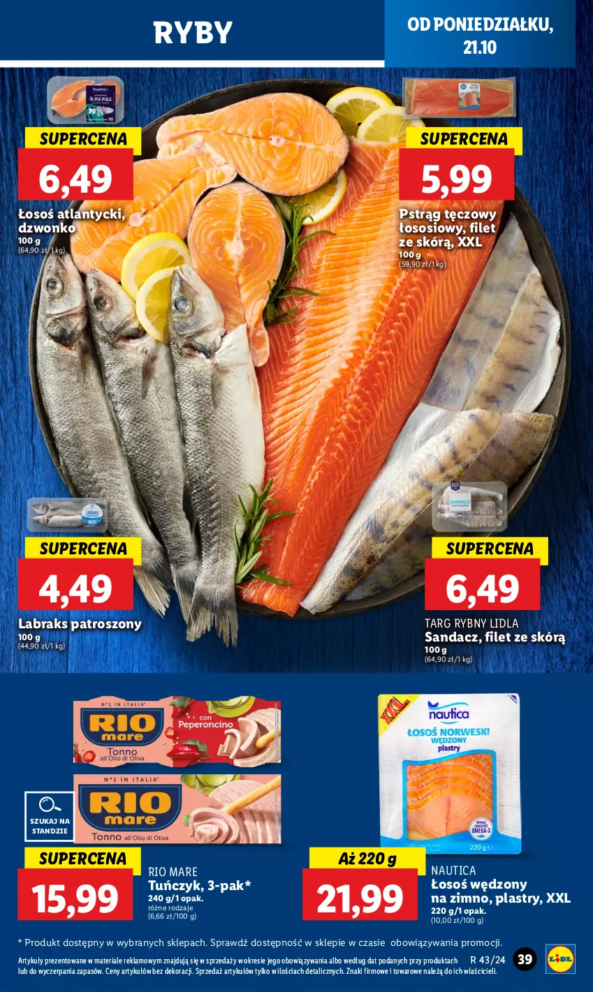 Gazetka promocyjna Lidl - GAZETKA - ważna 21.10 do 23.10.2024 - strona 43 - produkty: Pstrąg, Pstrąg tęczowy, Rio Mare, Sandacz, Sos, Tuńczyk