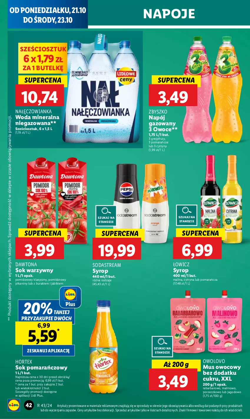 Gazetka promocyjna Lidl - GAZETKA - ważna 21.10 do 23.10.2024 - strona 46 - produkty: Buraki, Cytryny, Dawtona, Grejpfrut, Hortex, Mus, Nałęczowianka, Napój, Napój gazowany, Napoje, Owoce, Pomarańcze, Por, Sok, Sok pomarańczowy, Syrop, Woda, Woda mineralna