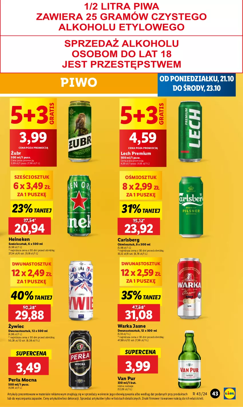 Gazetka promocyjna Lidl - GAZETKA - ważna 21.10 do 23.10.2024 - strona 47 - produkty: Carlsberg, Gra, Heineken, Lech Premium, Perła, Piwo, Pur, Warka