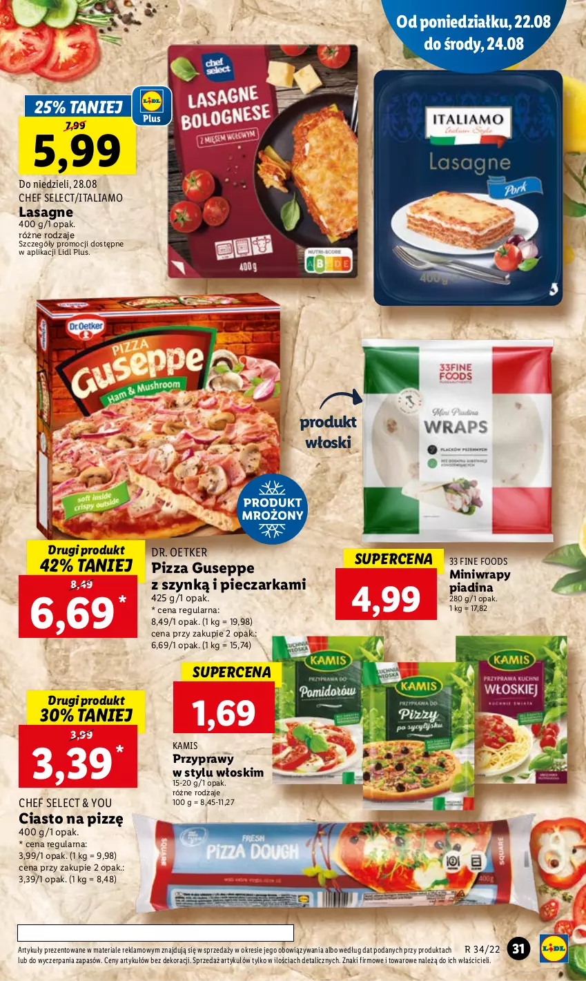 Gazetka promocyjna Lidl - GAZETKA - ważna 22.08 do 24.08.2022 - strona 33 - produkty: Dr. Oetker, Kamis, Lasagne, Piec, Pieczarka, Pizza, Przyprawy