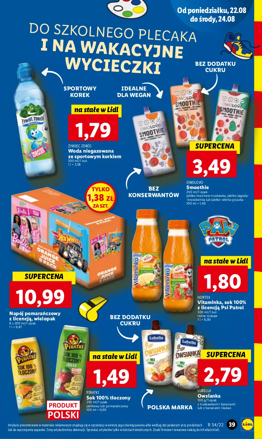 Gazetka promocyjna Lidl - GAZETKA - ważna 22.08 do 24.08.2022 - strona 41 - produkty: Bell, Bella, Hortex, Inka, Kakao, Lubella, Napój, Owsianka, Por, Psi Patrol, Ser, Smoothie, Sok, Sport, Woda, Woda niegazowana