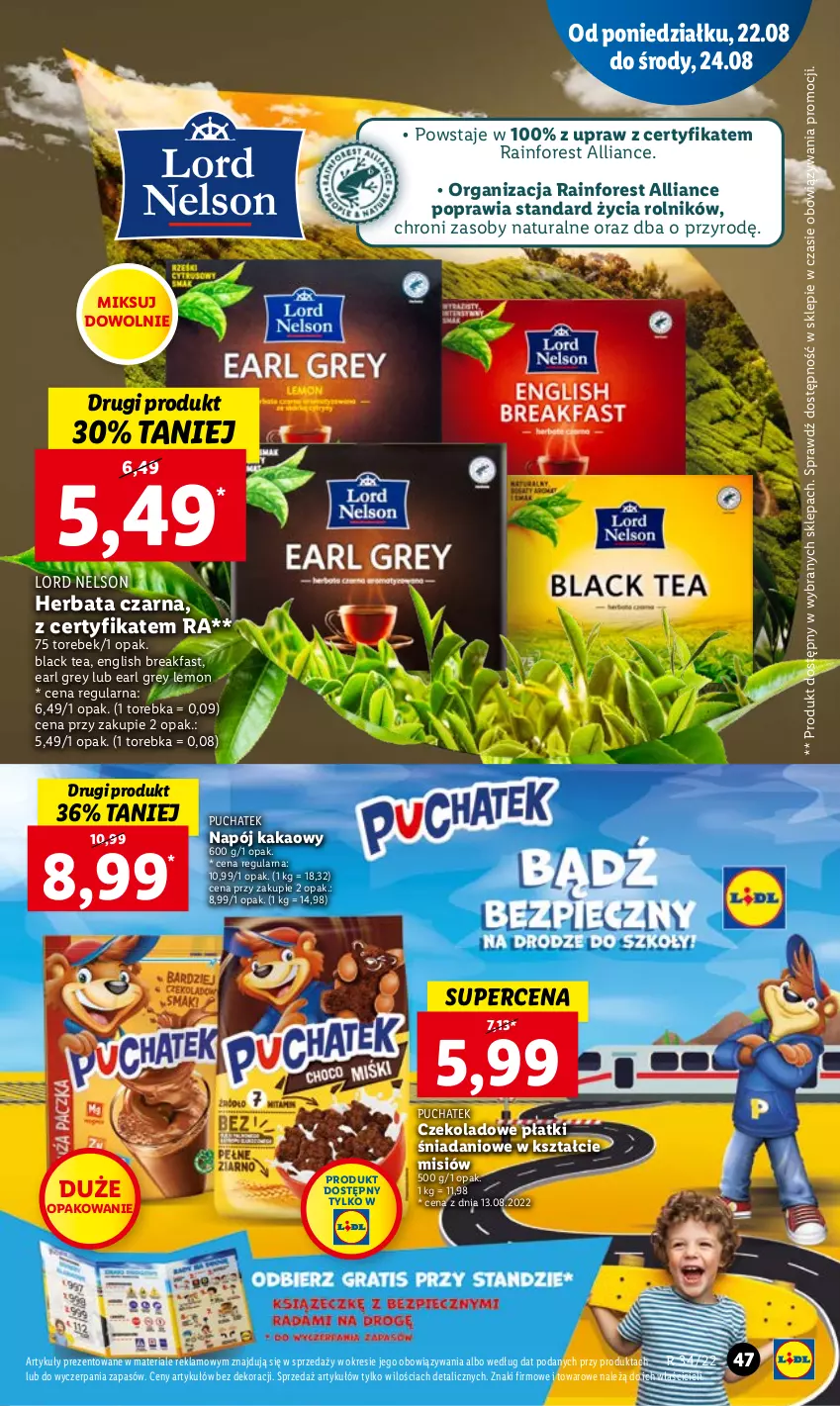 Gazetka promocyjna Lidl - GAZETKA - ważna 22.08 do 24.08.2022 - strona 49 - produkty: Danio, Earl Grey, Fa, Herbata, Herbata czarna, Kakao, Lack, Napój, Rolnik, Torebka