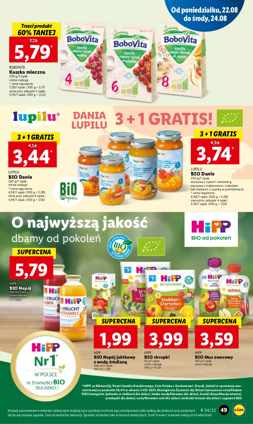 Gazetka promocyjna Lidl - GAZETKA - ważna 22.08 do 24.08.2022 - strona 51 - produkty: BoboVita, Chrupki, Dzieci, Gra, HiPP, Hipp Bio, Makaron, Mleko, Mleko modyfikowane, Mus, Napój, Orka, Ryż, Sok, Warzywa