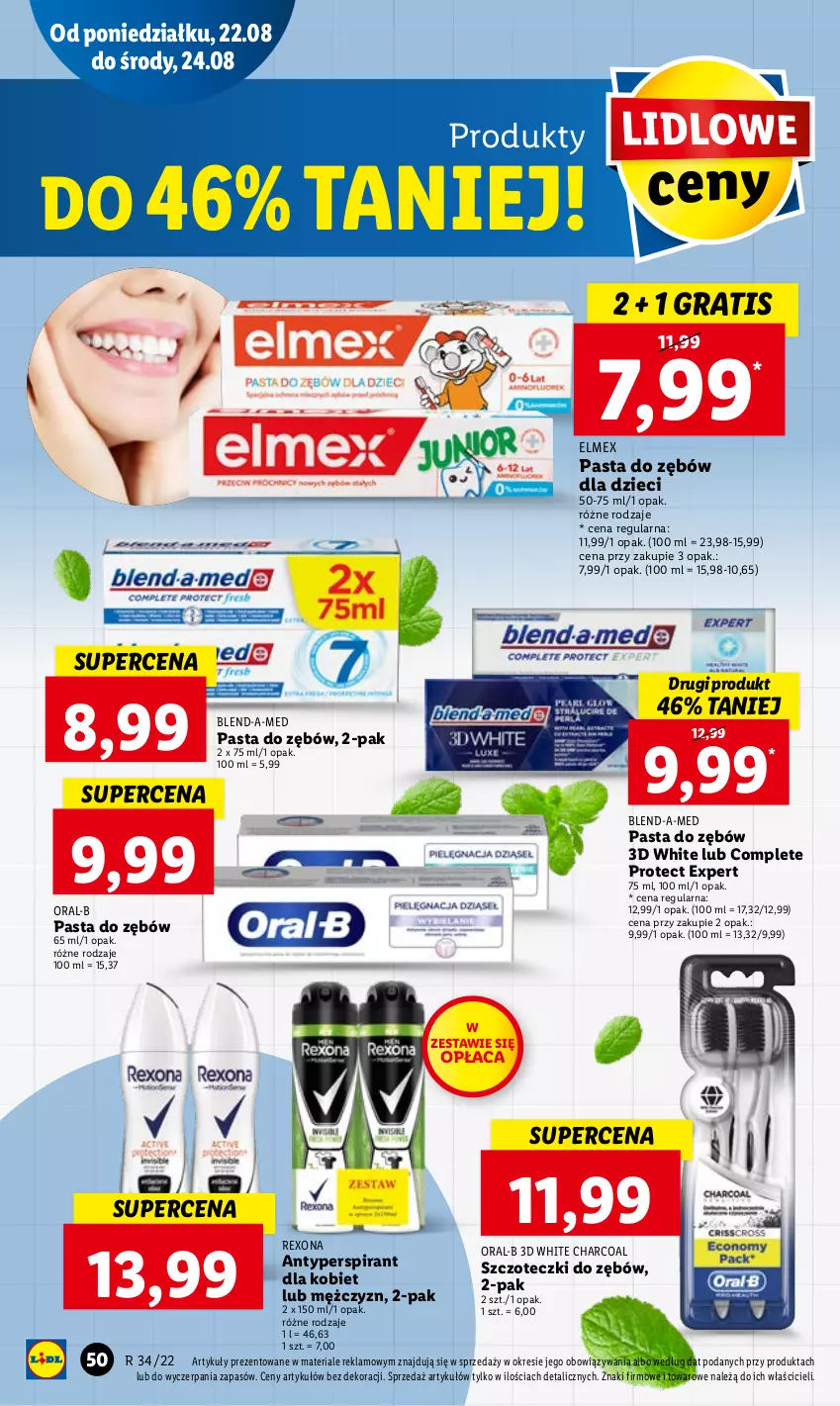 Gazetka promocyjna Lidl - GAZETKA - ważna 22.08 do 24.08.2022 - strona 52 - produkty: Antyperspirant, Blend-a-Med, Dzieci, Elmex, Gra, Pasta do zębów, Rexona