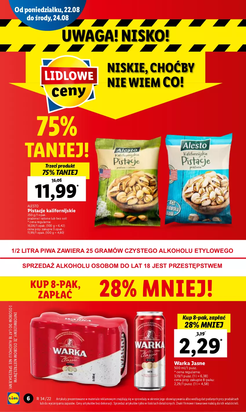 Gazetka promocyjna Lidl - GAZETKA - ważna 22.08 do 24.08.2022 - strona 6 - produkty: Gra, Pistacje, Piwa, Waga, Warka