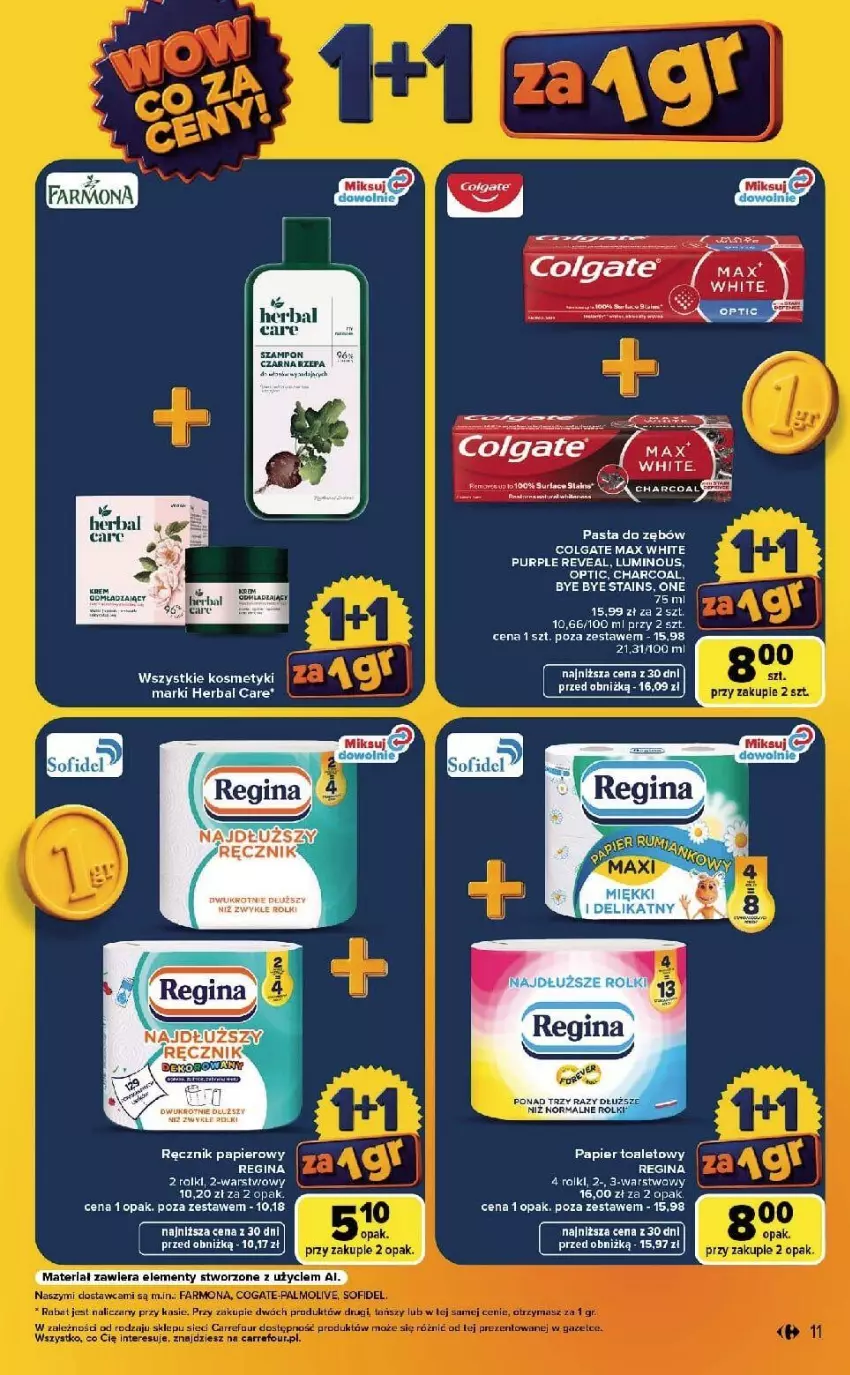 Gazetka promocyjna Carrefour - Gazetka Carrefour, Market  WOW co za ceny! - ważna 07.09 do 12.09.2026 - strona 11 - produkty: Colgate, Fa, Gin, LG, Papier, Papier toaletowy, Pasta do zębów, Pur, Rama, Ręcznik, Rolki