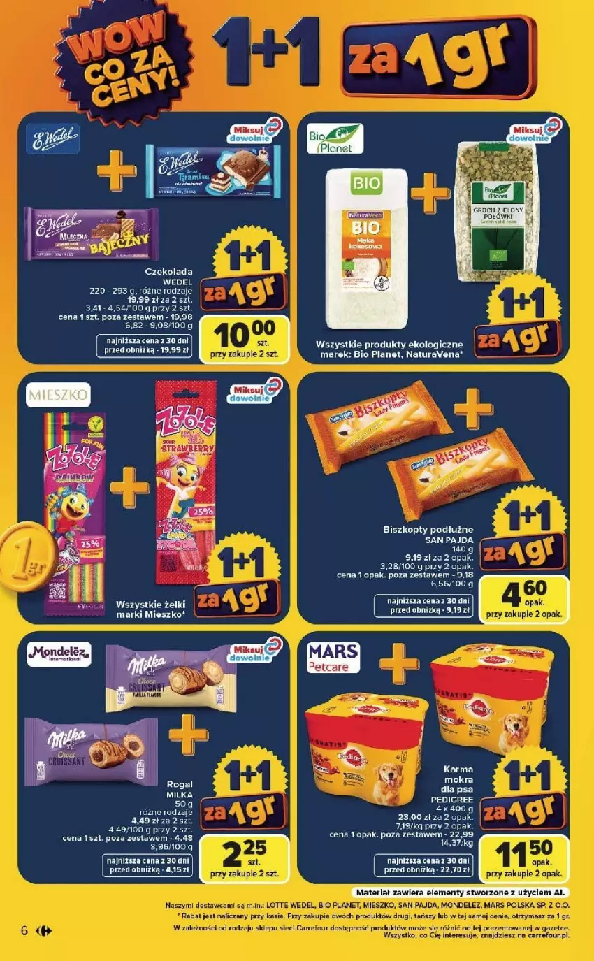 Gazetka promocyjna Carrefour - Gazetka Carrefour, Market  WOW co za ceny! - ważna 07.09 do 12.09.2026 - strona 6 - produkty: Biszkopty, Czekolada, Fa, Groch, Mars, Pedigree, Rogal